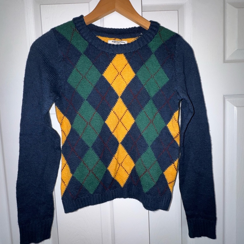 💥SALE💥American Eagle Outfitters Argyle Sweater - Navy, Green, Yellow - Picture 4 of 4
